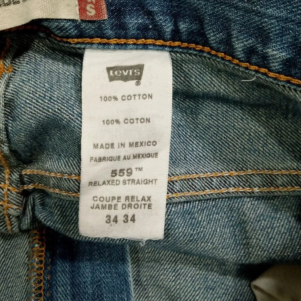 Levis 559 Jeans Mens 34x34 Relaxed Fit Straight Cotton Denim‎ Medium Wash